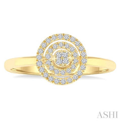 1/6 Ctw Double Halo Round shape Petite Round Cut Diamond Fashion Ring in 10K Yellow Gold