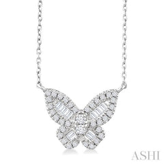 1/3 Ctw Petite Butterfly Baguette and Round Cut Diamond Fashion Pendant With Chain in 14K White Gold
