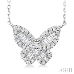 1/3 Ctw Petite Butterfly Baguette and Round Cut Diamond Fashion Pendant With Chain in 14K White Gold