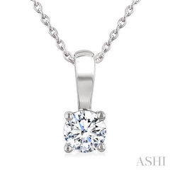 1/2 Ctw Prong Set Round Cut Diamond Solitaire Pendant With Chain in 14K White Gold