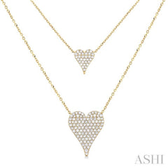 3/4 Ctw 2-Layered Heart Shape Single Cut Diamond Fashion Necklace in 14K Yellow Gold