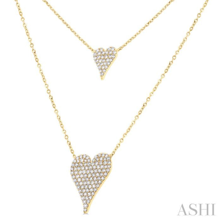 3/4 Ctw 2-Layered Heart Shape Single Cut Diamond Fashion Necklace in 14K Yellow Gold