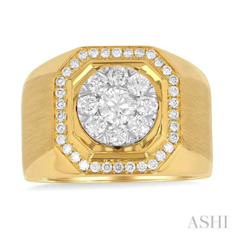 1 3/8 Ctw Octagonal Shape Lovebright Round Cut Diamond Men's Ring in 10K Yellow and White Gold