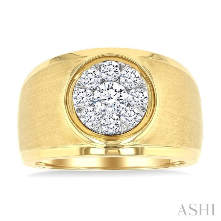 1 Ctw Circular Wide Shank Lovebright Round Cut Diamond Men's Ring in 10K Yellow and White Gold