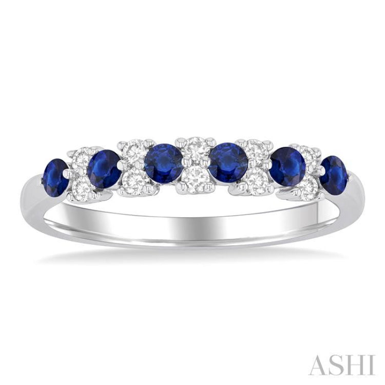 2.3 MM Sapphire and 1/5 Ctw Round Cut Diamond Precious Band in 14K White Gold
