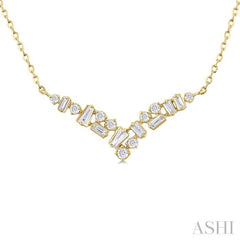 1/4 Ctw Chevron Scatter Baguette and Round Cut Diamond Fashion Necklace in 10K Yellow Gold