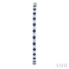 1.9 MM Round Cut Sapphire and 1 1/2 Ctw Round Cut Diamond Precious Inside-Out Alternating Hoop Earrings in 14K White Gold