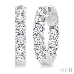 3 Ctw Inside-Out Embellished Round Cut Diamond Hoop Earrings in 14K White Gold