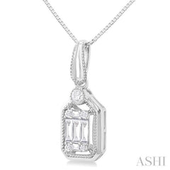 1/6 Ctw Fusion Baguette and Round Cut Diamond Fashion Pendant With Chain in 14K White Gold