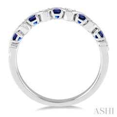 1.8 MM Sapphire and 1/6 Ctw Round Cut Diamond Precious Waves Wedding Band in 14K White Gold