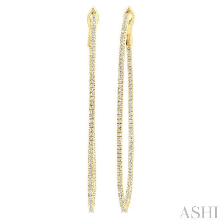 1 Ctw Inside & Outside Round Cut Diamond Hoop Earring in 14K Yellow Gold