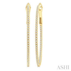 1/2 Ctw Inside & Outside Round Cut Diamond Hoop Earring in 14K Yellow Gold