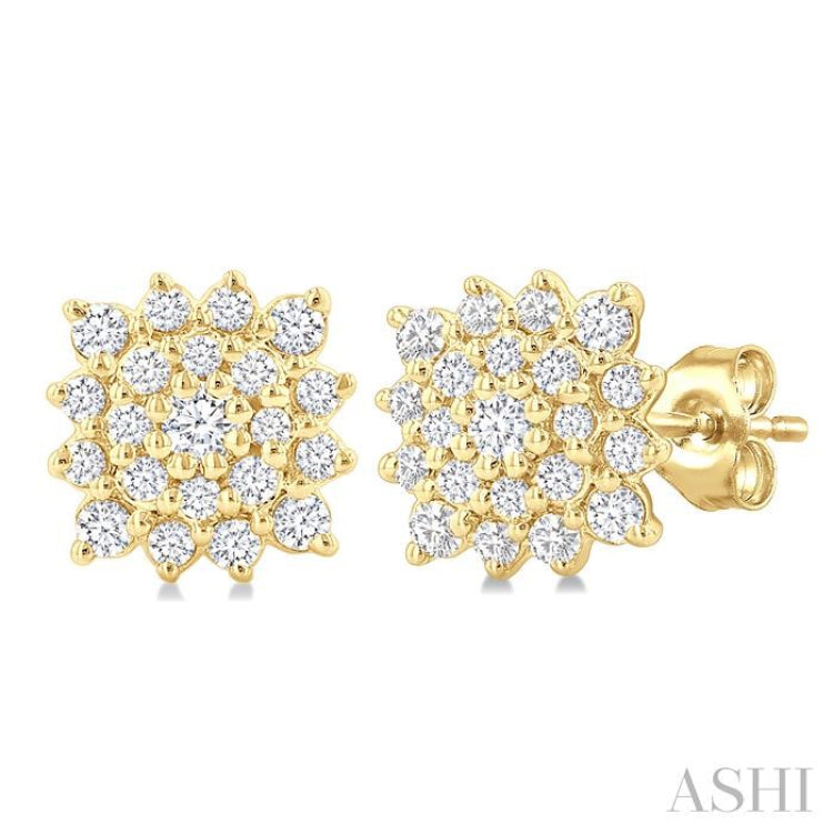1/5 Ctw Petite Cushion Shape Round Cut Diamond Cluster Fashion Stud Earring in 10K Yellow Gold
