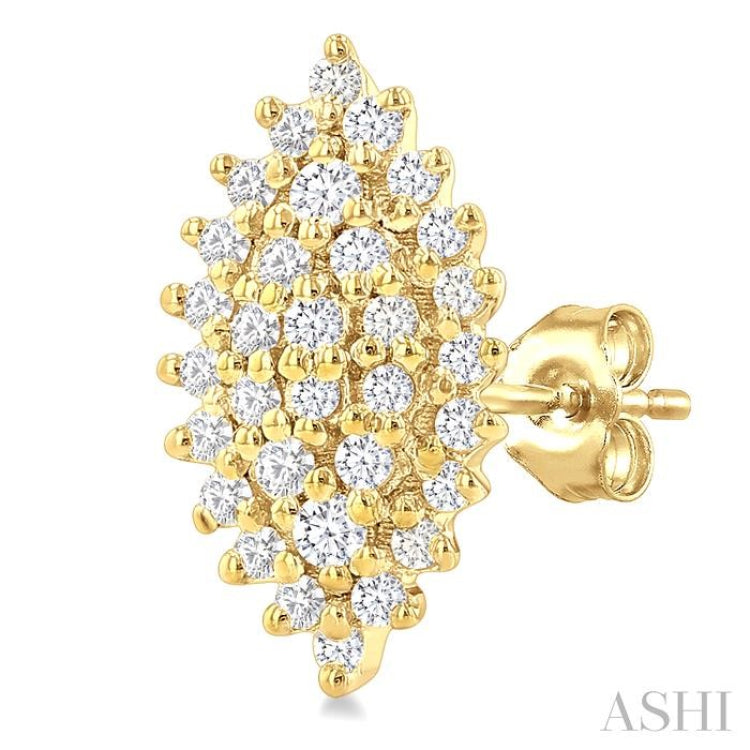 1/5 Ctw Petite Marquise Shape Round Cut Diamond Cluster Fashion Stud Earring in 10K Yellow Gold