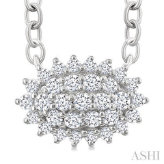 1/6 Ctw Petite East-West Set Oval Shape Round Cut Diamond Cluster Fashion Pendant With Chain in 10K White Gold