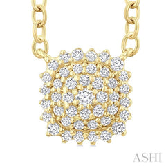1/6 Ctw Petite Cushion Shape Round Cut Diamond Cluster Fashion Pendant With Chain in 10K Yellow Gold