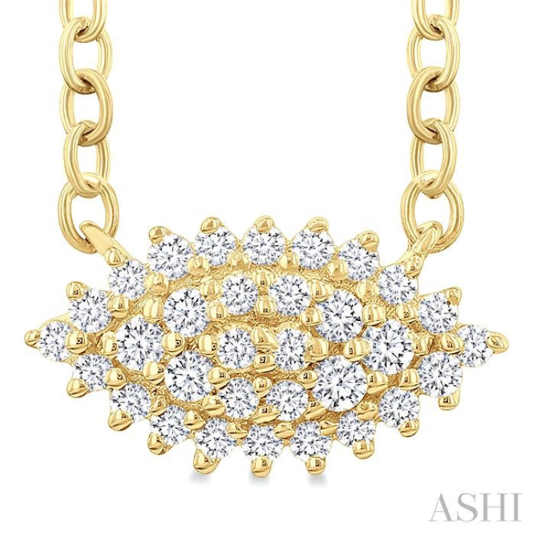 1/6 Ctw Petite East-West Set Marquise Shape Round Cut Diamond Cluster Fashion Pendant With Chain in 10K Yellow Gold