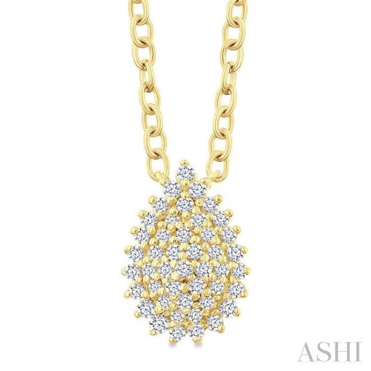 1/6 Ctw Petite Pear Shape Round Cut Diamond Cluster Fashion Pendant With Chain in 10K Yellow Gold