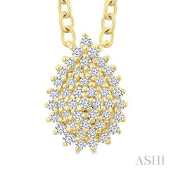 1/6 Ctw Petite Pear Shape Round Cut Diamond Cluster Fashion Pendant With Chain in 10K Yellow Gold