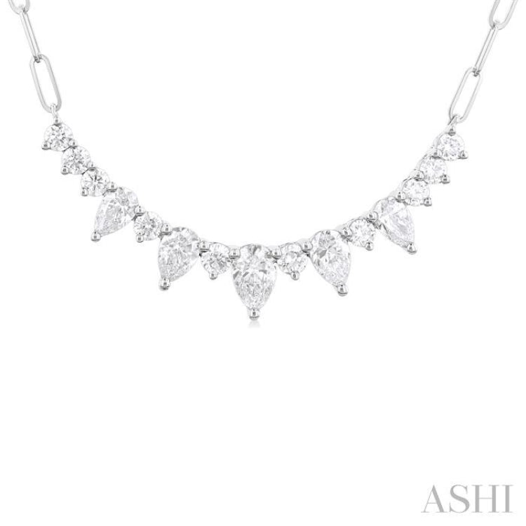 1 Ctw Smile Graduated Pear and Round Cut Diamond Paperclip Necklace in 14K White Gold