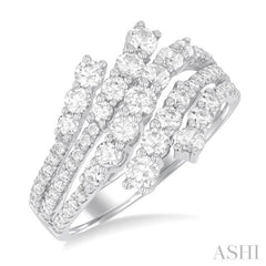 1 1/2 Ctw Triple Split Wide Bypass Round Cut Diamond Fashion Ring in 14K White Gold