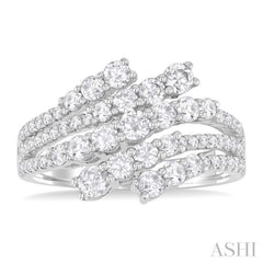 1 1/2 Ctw Triple Split Wide Bypass Round Cut Diamond Fashion Ring in 14K White Gold