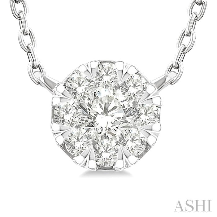 1/10 Ctw Lovebright Petite Round Shape Round Cut Diamond Fashion Pendant With Chain in 10K White Gold