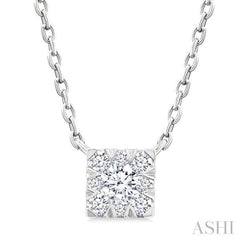 1/10 Ctw Lovebright Petite Square Shape Round Cut Diamond Fashion Pendant With Chain in 10K White Gold
