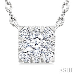 1/10 Ctw Lovebright Petite Square Shape Round Cut Diamond Fashion Pendant With Chain in 10K White Gold