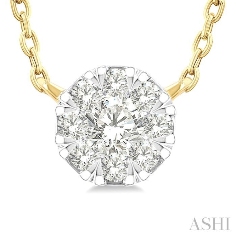 1/10 Ctw Lovebright Petite Round Shape Round Cut Diamond Fashion Pendant With Chain in 10K Yellow Gold
