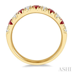 2.6 MM Ruby and 3/8 Ctw Round Cut Diamond Precious Wedding Band in 14K Yellow Gold