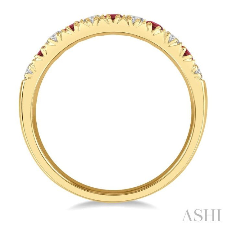 2.3 MM Ruby and 1/4 Ctw Round Cut Diamond Precious Wedding Band in 14K Yellow Gold