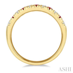 2.3 MM Ruby and 1/4 Ctw Round Cut Diamond Precious Wedding Band in 14K Yellow Gold