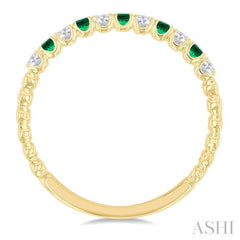 1.75 MM Emerald and 1/6 Ctw Round Cut Diamond Precious Wedding Band in 14K Yellow Gold