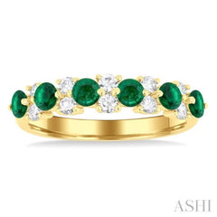3 MM Emerald and 1/3 Ctw Round Cut Diamond Precious Band in 14K Yellow Gold