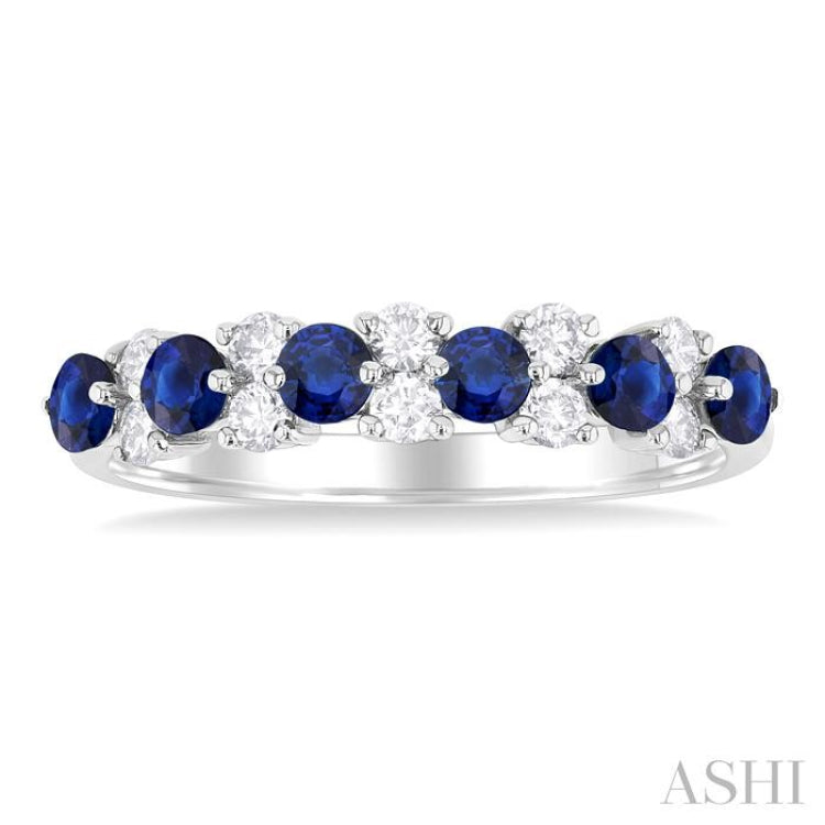 2.7 MM Sapphire and 1/3 Ctw Round Cut Diamond Precious Band in 14K White Gold