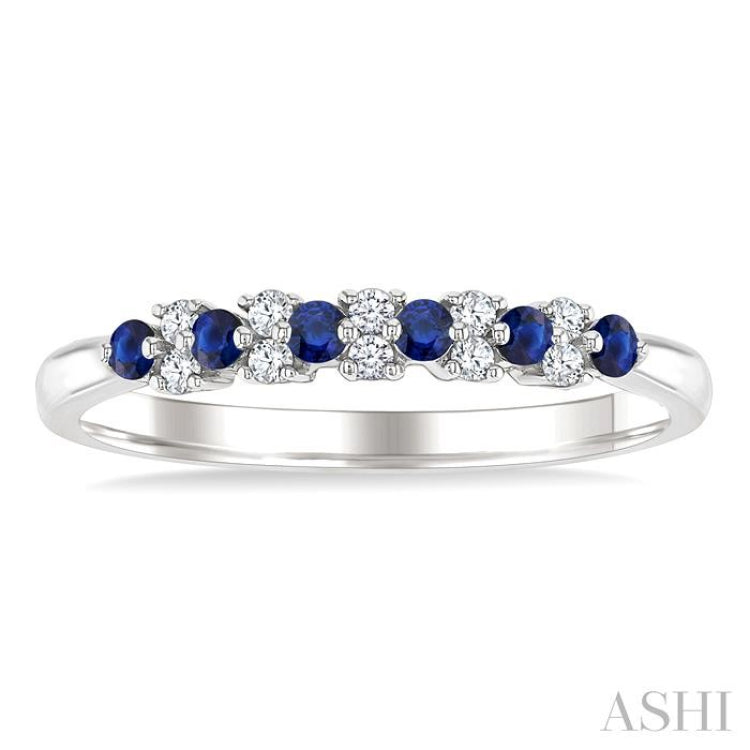 1.9 MM Sapphire and 1/10 Ctw Round Cut Diamond Precious Band in 14K White Gold