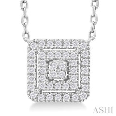 1/6 Ctw Double Halo Square Shape Petite Round Cut Diamond Fashion Pendant With Chain in 10K White Gold