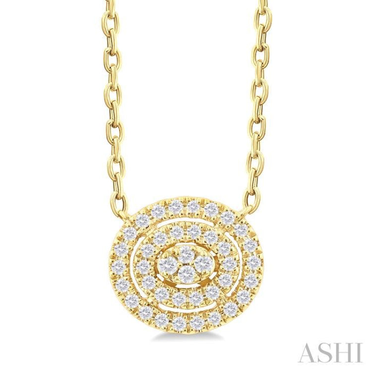 1/6 Ctw Double Halo Oval Shape Petite Round Cut Diamond Fashion Pendant With Chain in 10K Yellow Gold