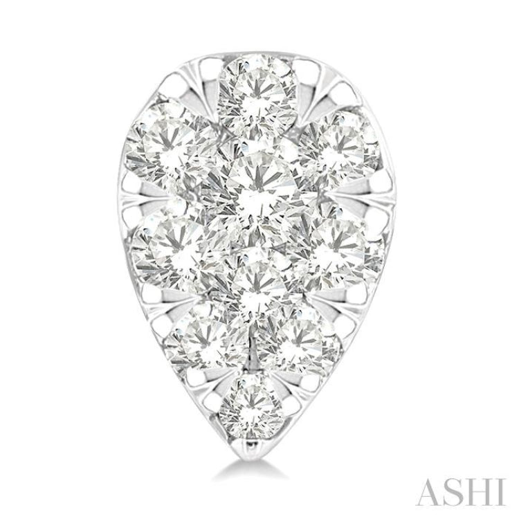 1/6 Ctw Lovebright Petite Pear Shape Round Cut Diamond Fashion Stud Earring in 10K White Gold