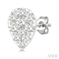 1/6 Ctw Lovebright Petite Pear Shape Round Cut Diamond Fashion Stud Earring in 10K White Gold