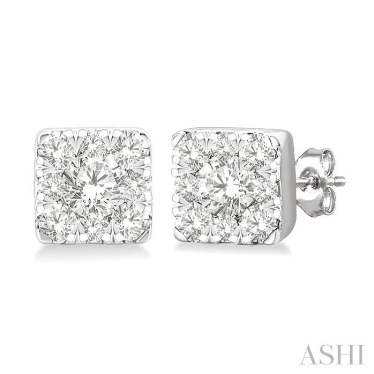 1/6 Ctw Lovebright Petite Square Shape Round Cut Diamond Fashion Stud Earring in 10K White Gold