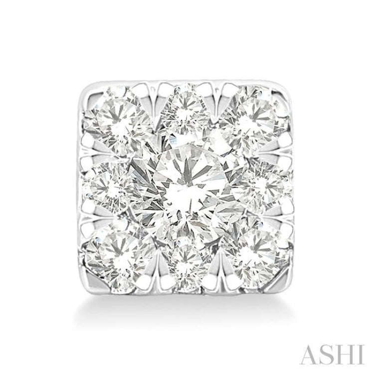 1/6 Ctw Lovebright Petite Square Shape Round Cut Diamond Fashion Stud Earring in 10K White Gold