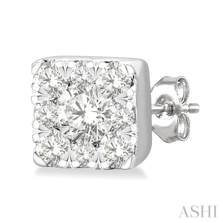 1/6 Ctw Lovebright Petite Square Shape Round Cut Diamond Fashion Stud Earring in 10K White Gold