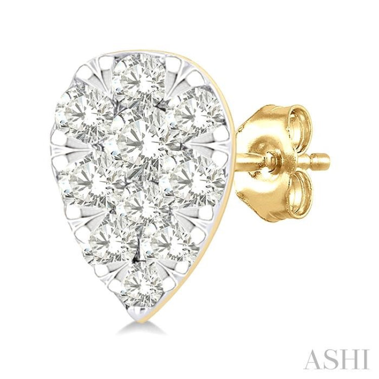 1/6 Ctw Lovebright Petite Pear Shape Round Cut Diamond Fashion Stud Earring in 10K Yellow Gold