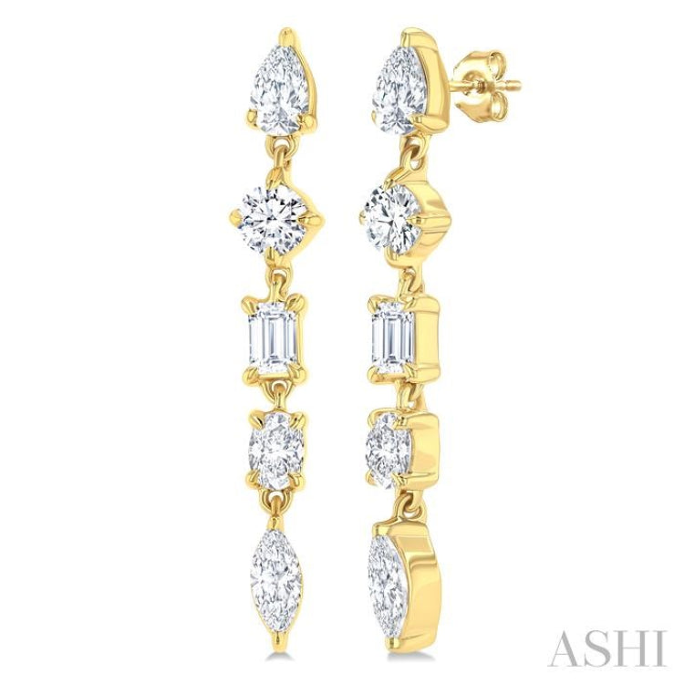 1 Ctw Mixed Diamond Cut Fashion Earring in 14K Yellow Gold