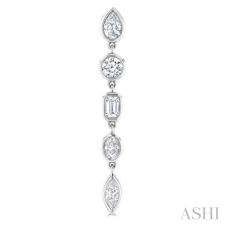 1 Ctw Bezel Set Mixed Diamond Cut Fashion Earring in 14K White Gold