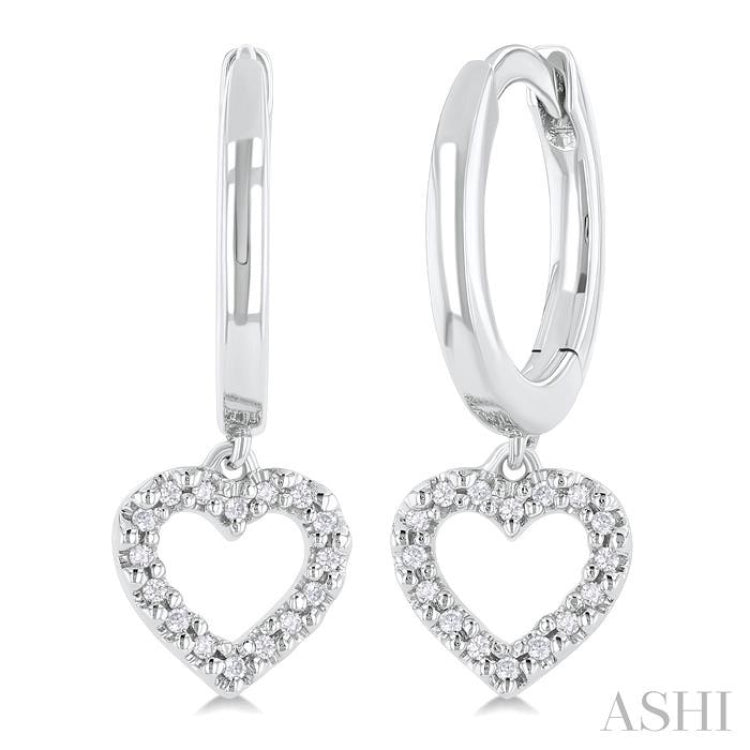 1/10 Ctw Petite Heart Shape Round Cut Diamond Fashion Huggies Earrings in 10K White Gold