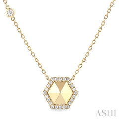 1/4 Ctw Petite Hexagon Round Cut Diamond Halo Fashion Necklace in 14K Yellow Gold