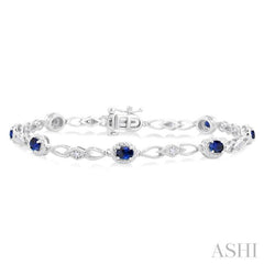 1/20 Ctw Oval Cut 4X3MM Sapphire and Round Cut Diamond Precious Fashion Bracelet in 10K White Gold